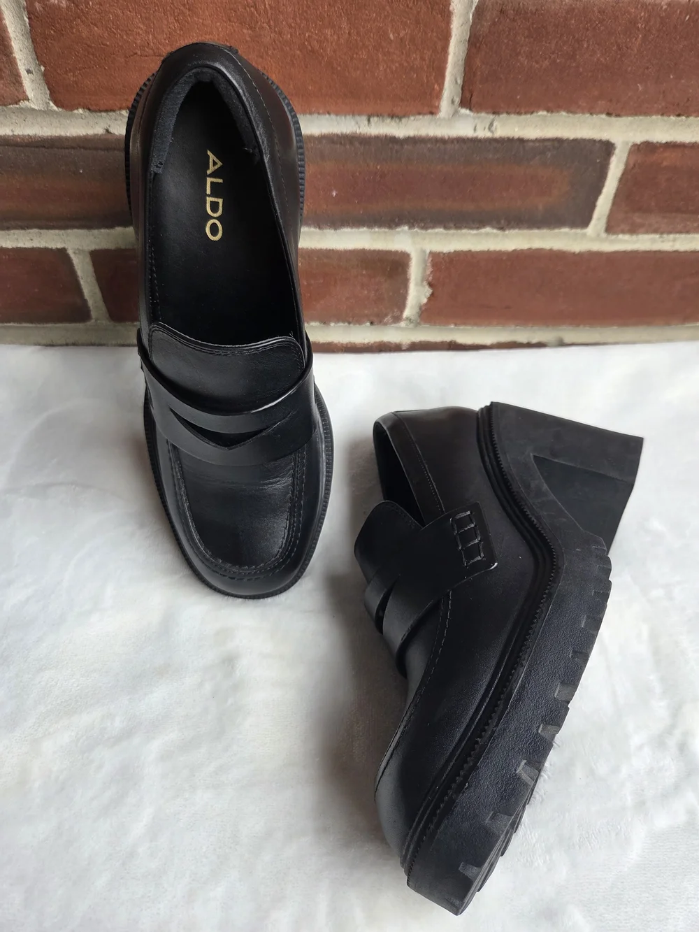 ALDO Black Chunky Platform Penny Loafers Lug Sole Block Heel US 6.5 EU 37